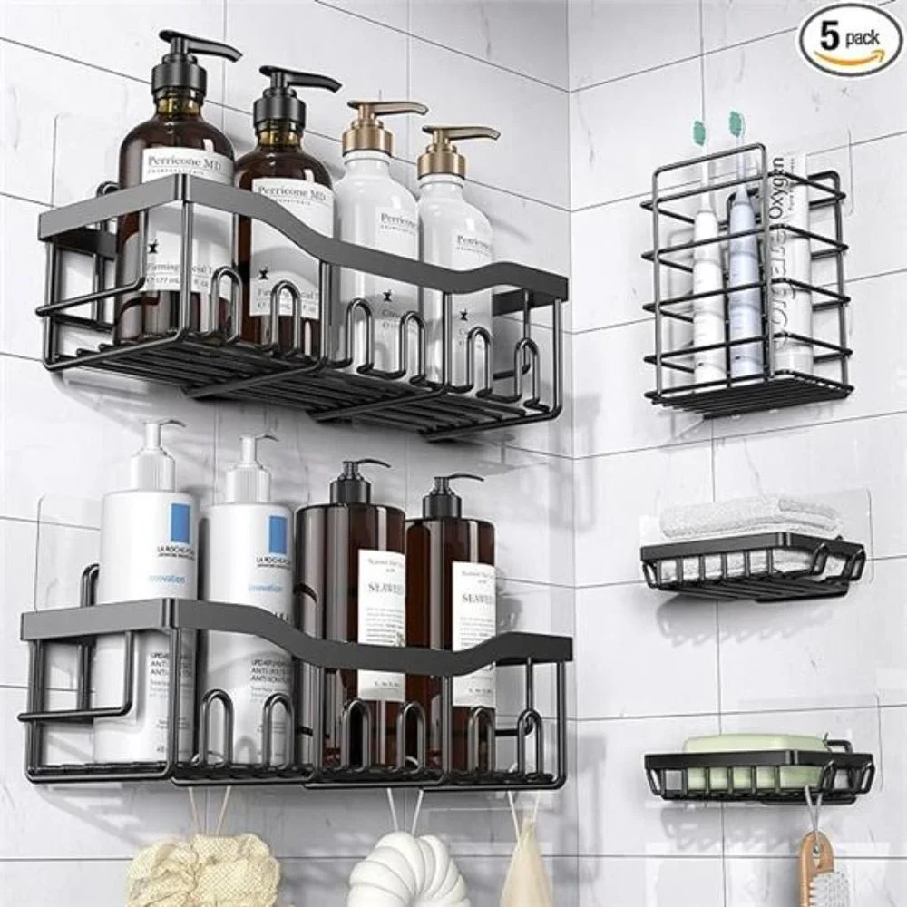 Shower Caddy 5 Pack, Adhesive Shower Organizer, No Drilling, Stainless Steel